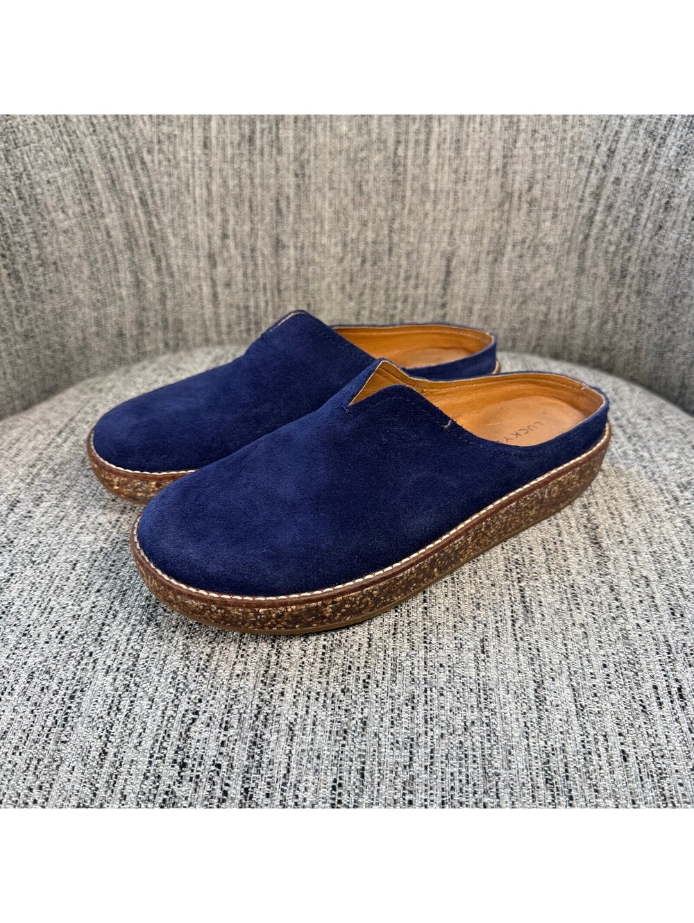 Lucky Brand Women's Navy Blue Suede Leather Slip-On Mule Clogs Size 7